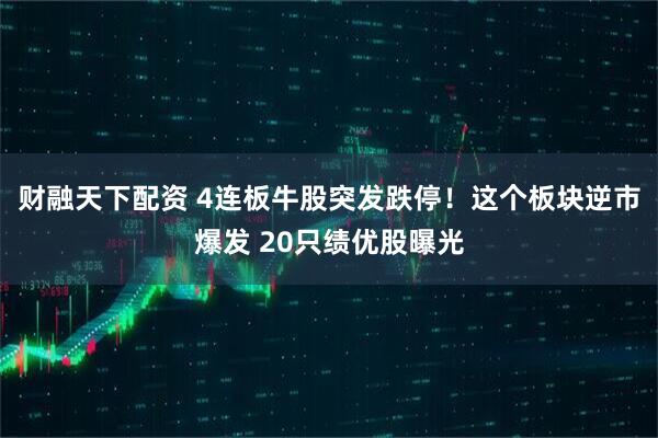 财融天下配资 4连板牛股突发跌停！这个板块逆市爆发 20只绩优股曝光